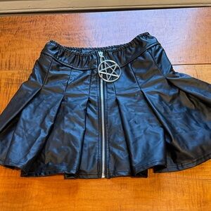 Black Faux Leather Skirt with Pentagram Detail